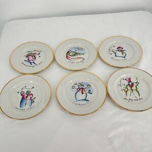 Set Of 6 Vintage  Rosanna Holiday Dessert Plates With Gold Trim